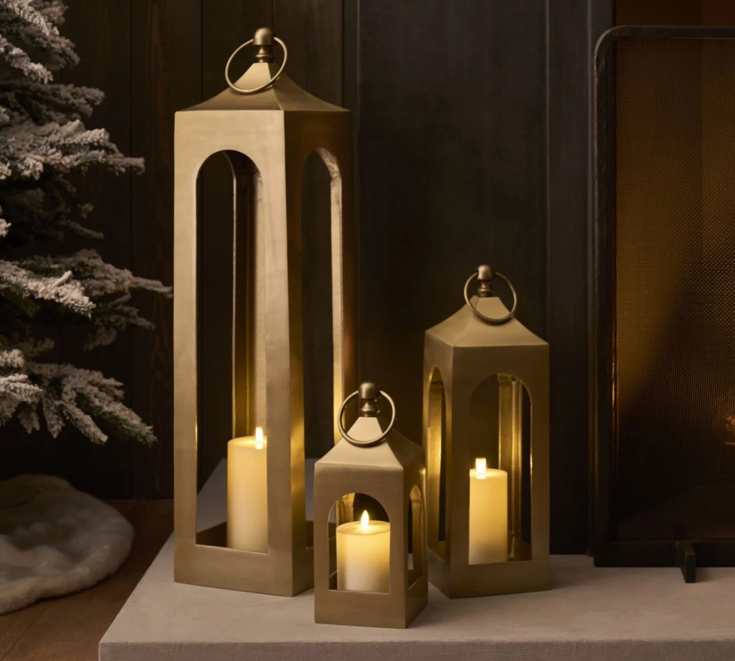 Gold Black Set of 4 Modern Candle Holder Lanterns Set Indoor or Outdoor