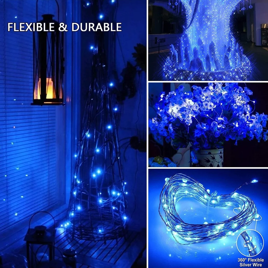 100 LED blue Waterproof Decorative Solar Copper Wire Fairy String Light