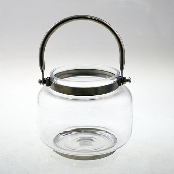 Decoration Glass Lantern with Metal Handle Glass Candle Holder
