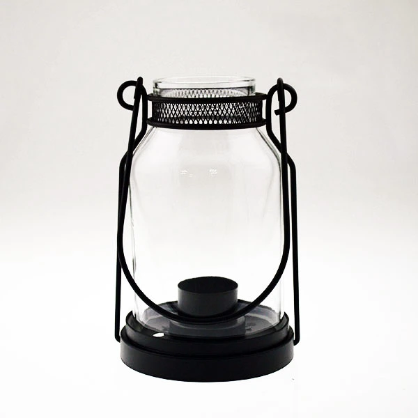 Decoration Glass Lantern with Metal Handle Glass Candle Holder