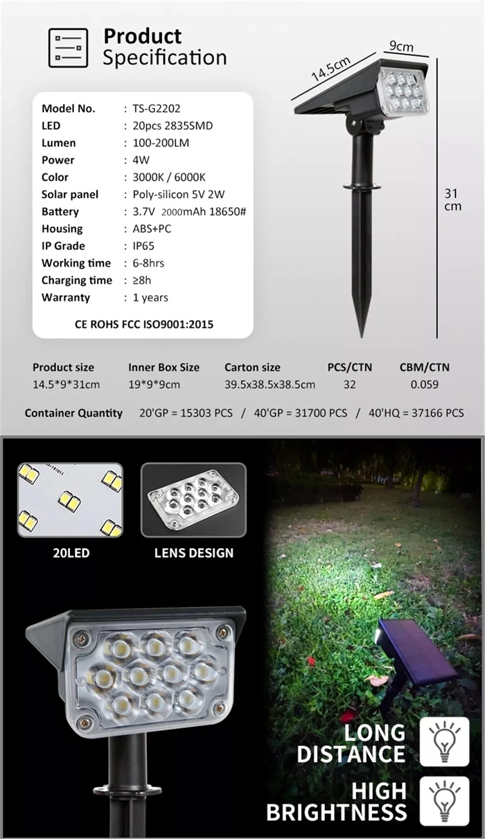 High Quality Solar Lawn Light Waterproof IP65 Outdoor LED Solar Garden Light Color Changing Solar Garden Light