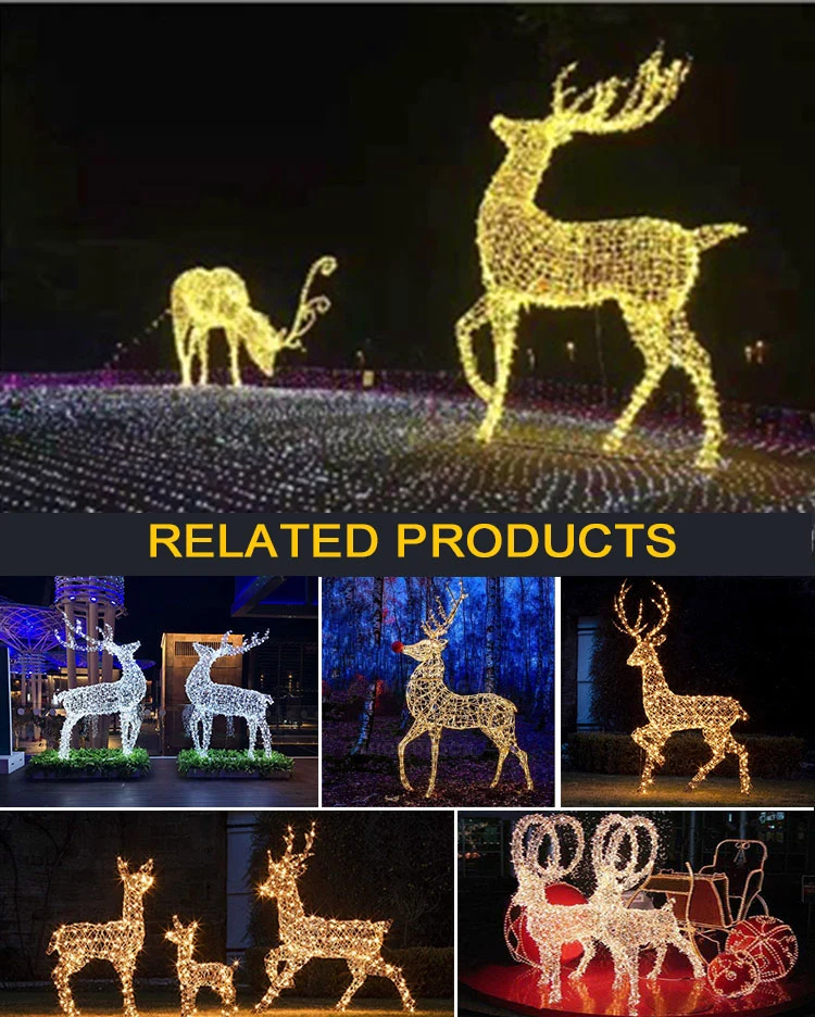 Customized Outdoor Christmas Decorative Lighted Reindeer and Santa Motif Lighting