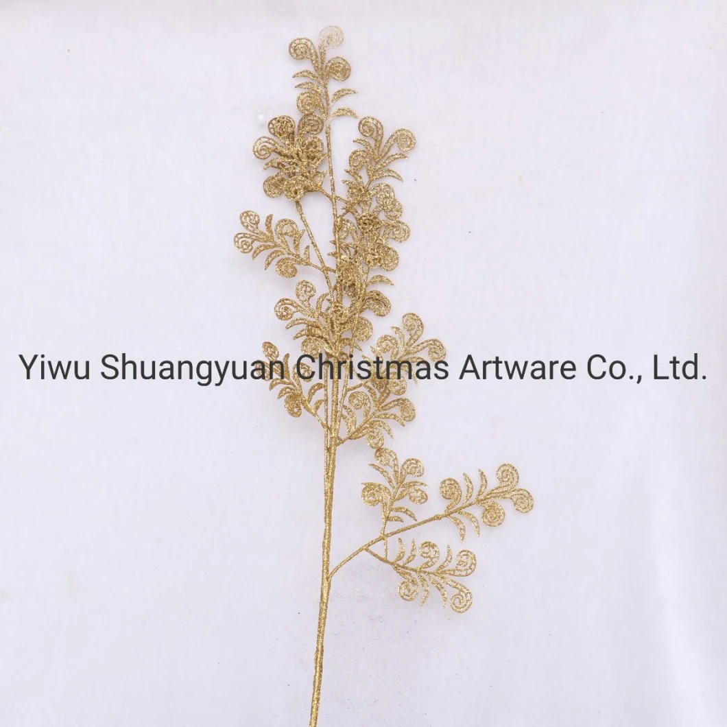 Gold Decorative Branch with Gold Glitter for Christmas Decoration