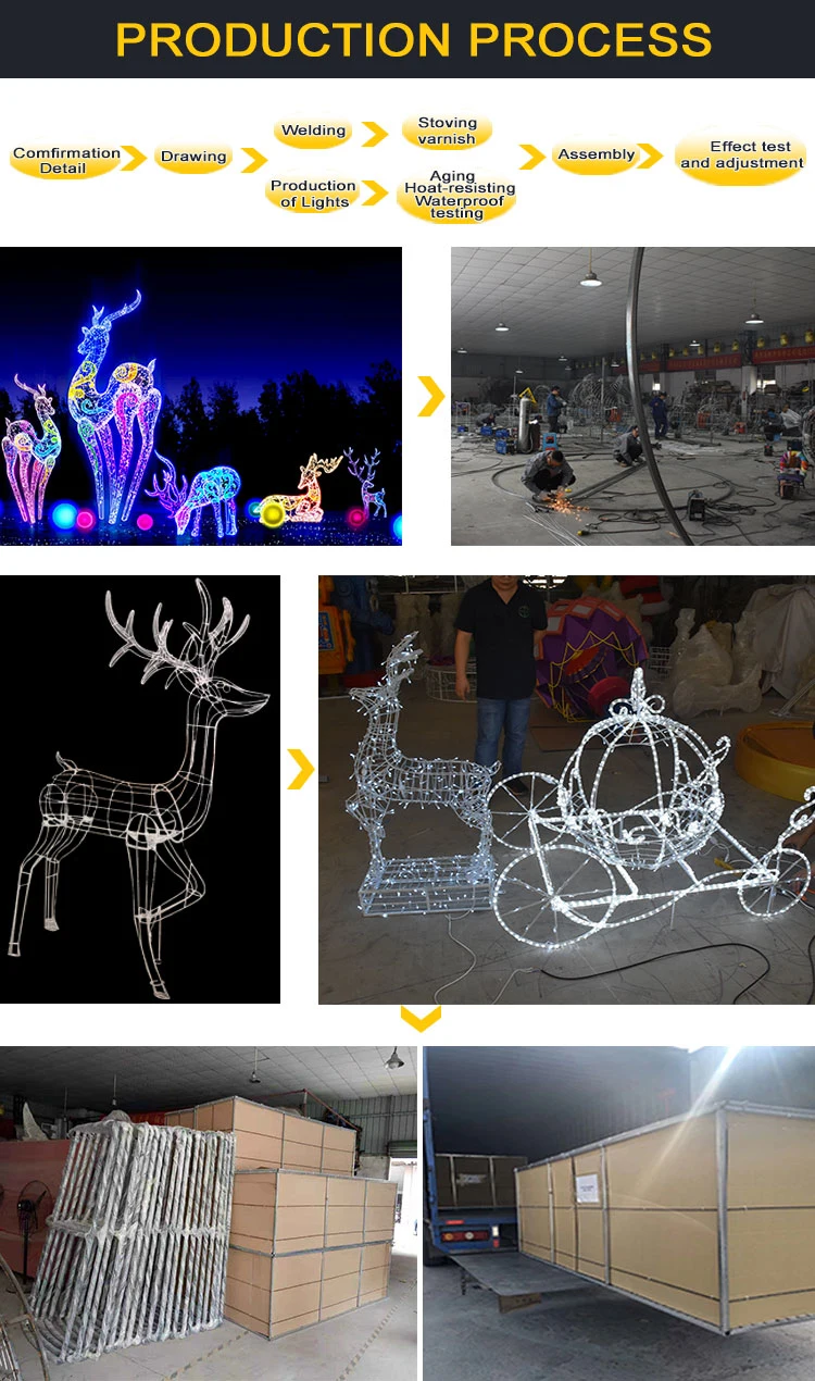 Customized Outdoor Christmas Decorative Lighted Reindeer and Santa Motif Lighting