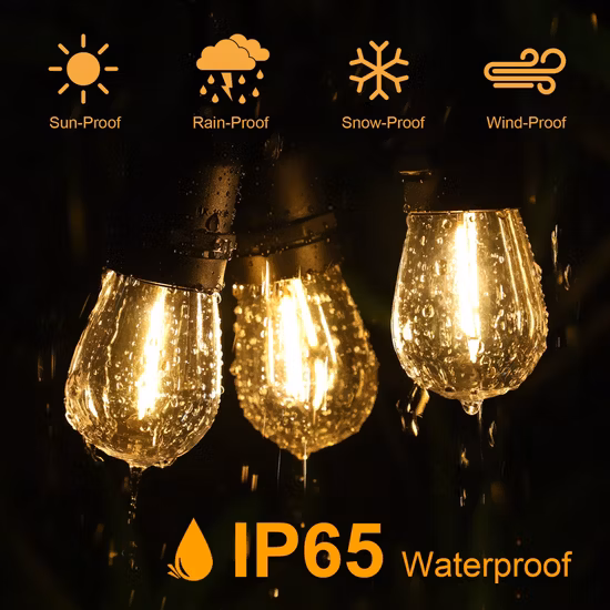 High Quality 48FT 15 Pieces S14 LED Blubs Christmas Holiday Decorative Lighting Outdoor Waterproof Solar LED String Light