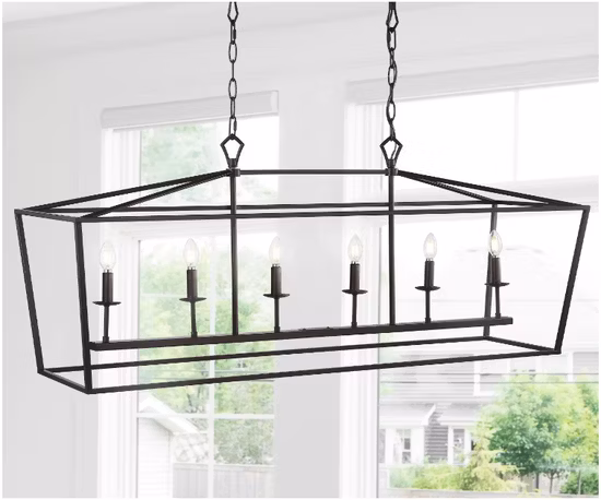 8 Lights Matt Black Chandelier Candle Style Rectangle Metal Lamp Suspension Lighting Indoor Home and Villa Decorative Pendant Lighting