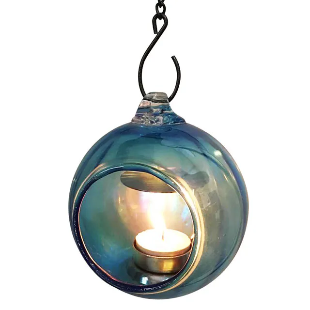 Decoration Glass Lantern with Metal Handle Glass Candle Holder